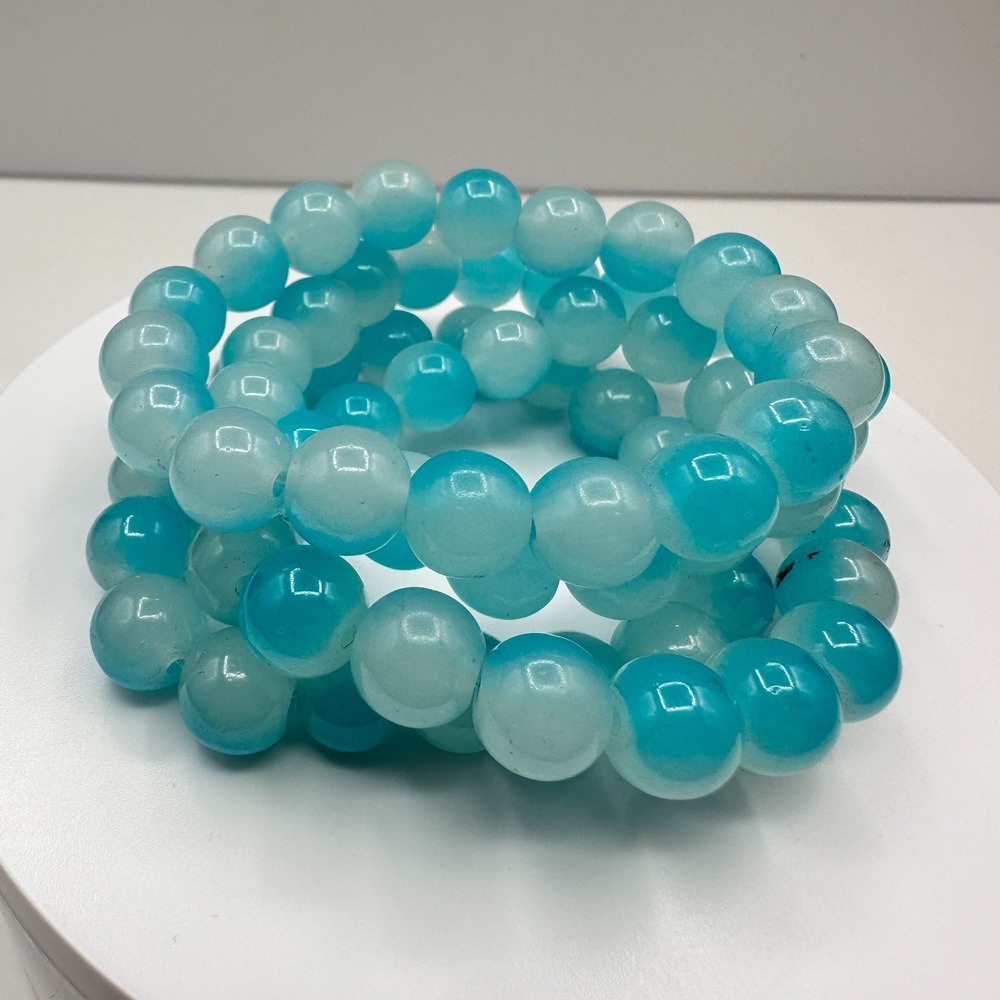 Vintage 90s Aqua Glass Bead Stretch Bracelet Boho Stackable Fashion